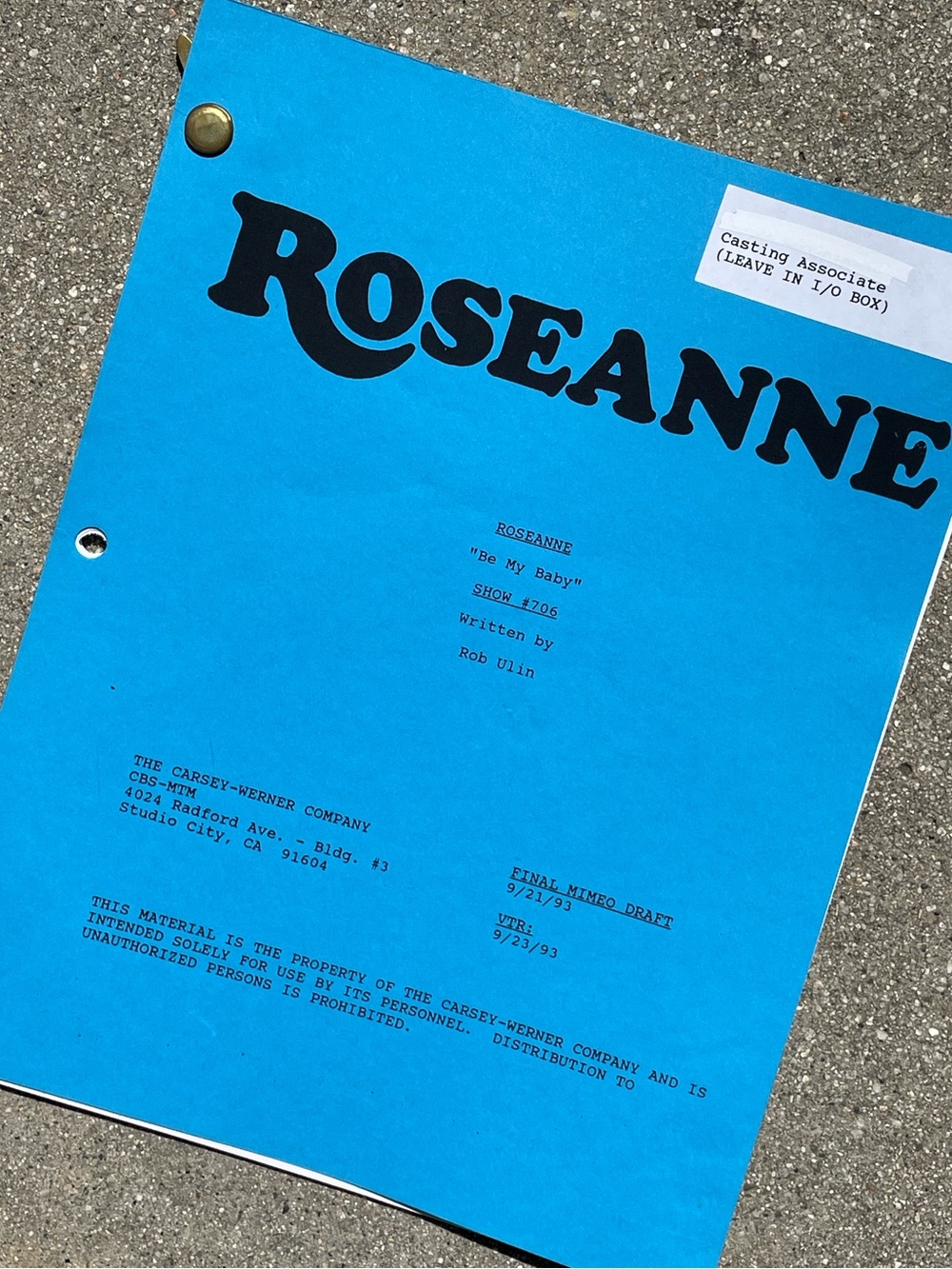 Roseanne Vtg 1993 Production Used Final Mimeo Draft Script Be My Baby PREGNANCY!
